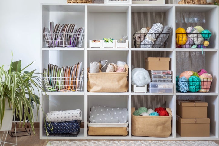 Yarn storage organization textile hobby supplies contemporary cupboard shelves