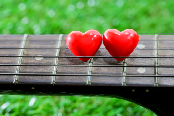 heart on neck guitars and strings on the grass